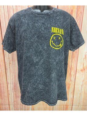 Nirvana Washed T-Shirt Large - Yellow Smiley Logo